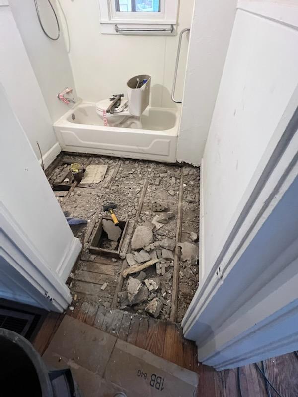 Bathroom floor torn out down to the subfloor